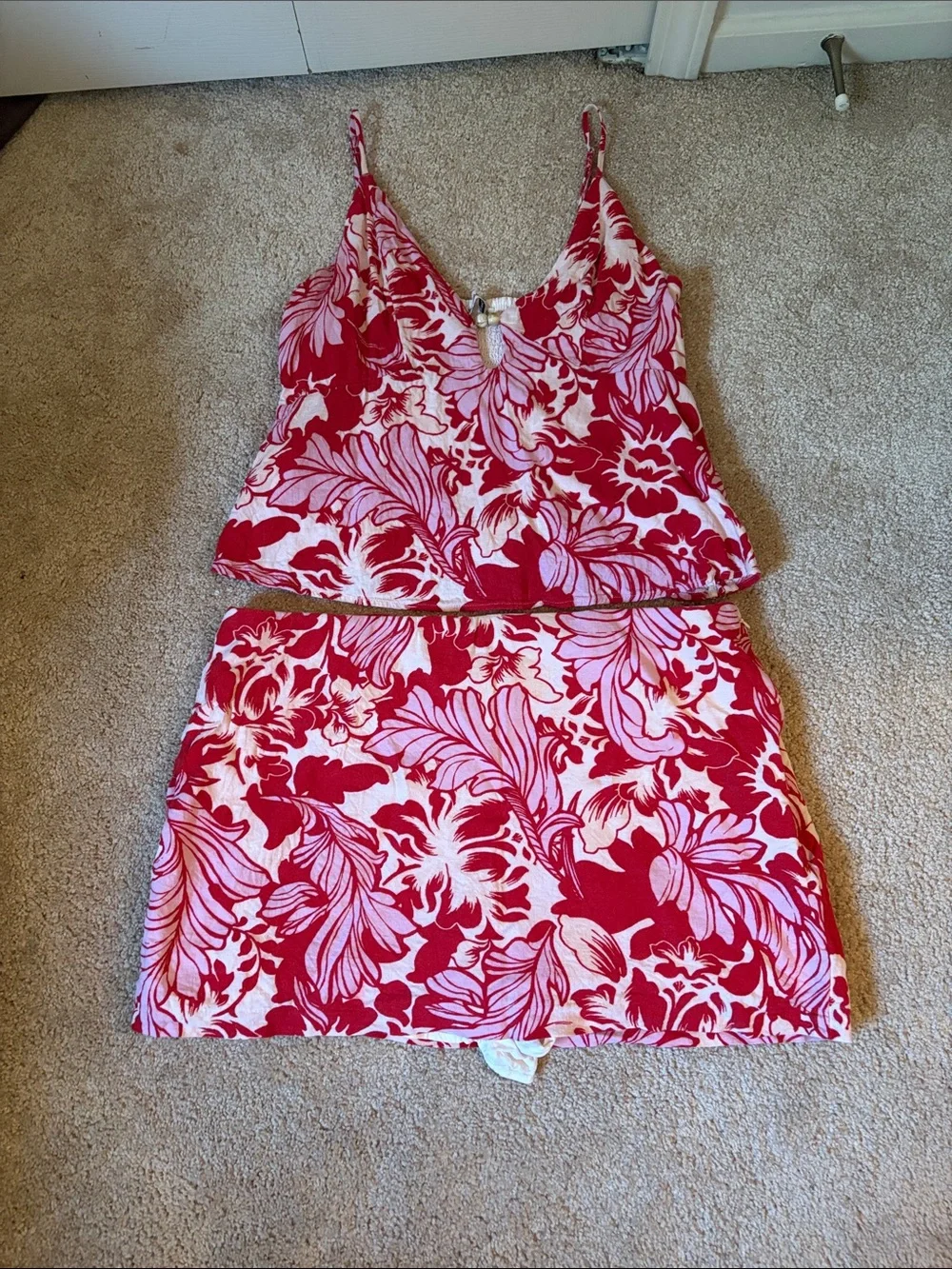 Red & Pink Floral Matching Set - Skort and Top - Women